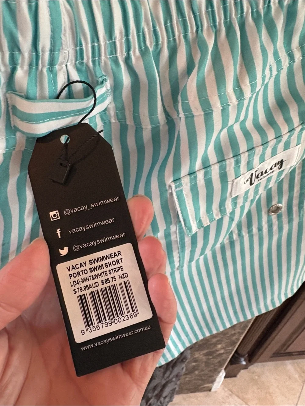 Men's Aqua Stripe Swim Trunks with Drawstring